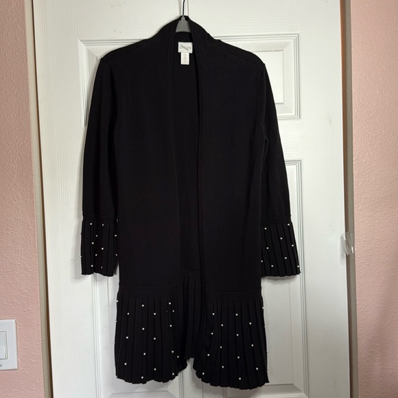 Chico's Black Knit Cardigan with Pearl embellishments size 4 ( chicos 0) - Picture 1 of 7